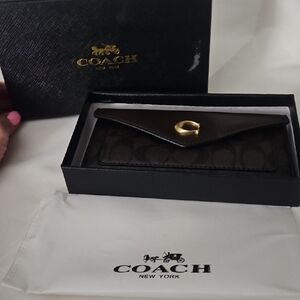 Coach Brown Signature Envelope Wallet with Gold Accent